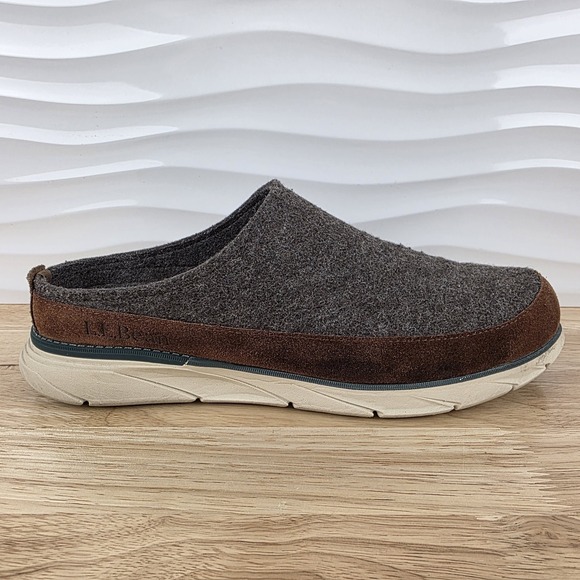 L.L. Bean Other - LL Bean Downeast Slip On Clogs Gray Wool Brown Suede Shoes Mens Size 11